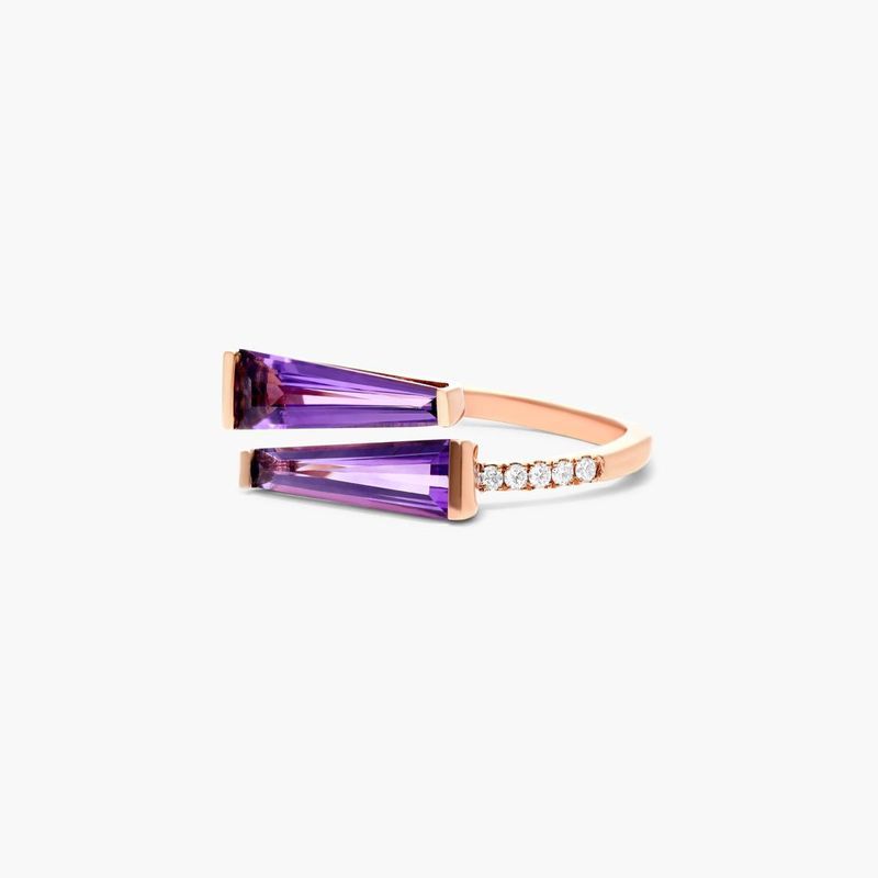 14K Rose Gold Bypass Duo Amethyst and Diamond Ring by Brevani