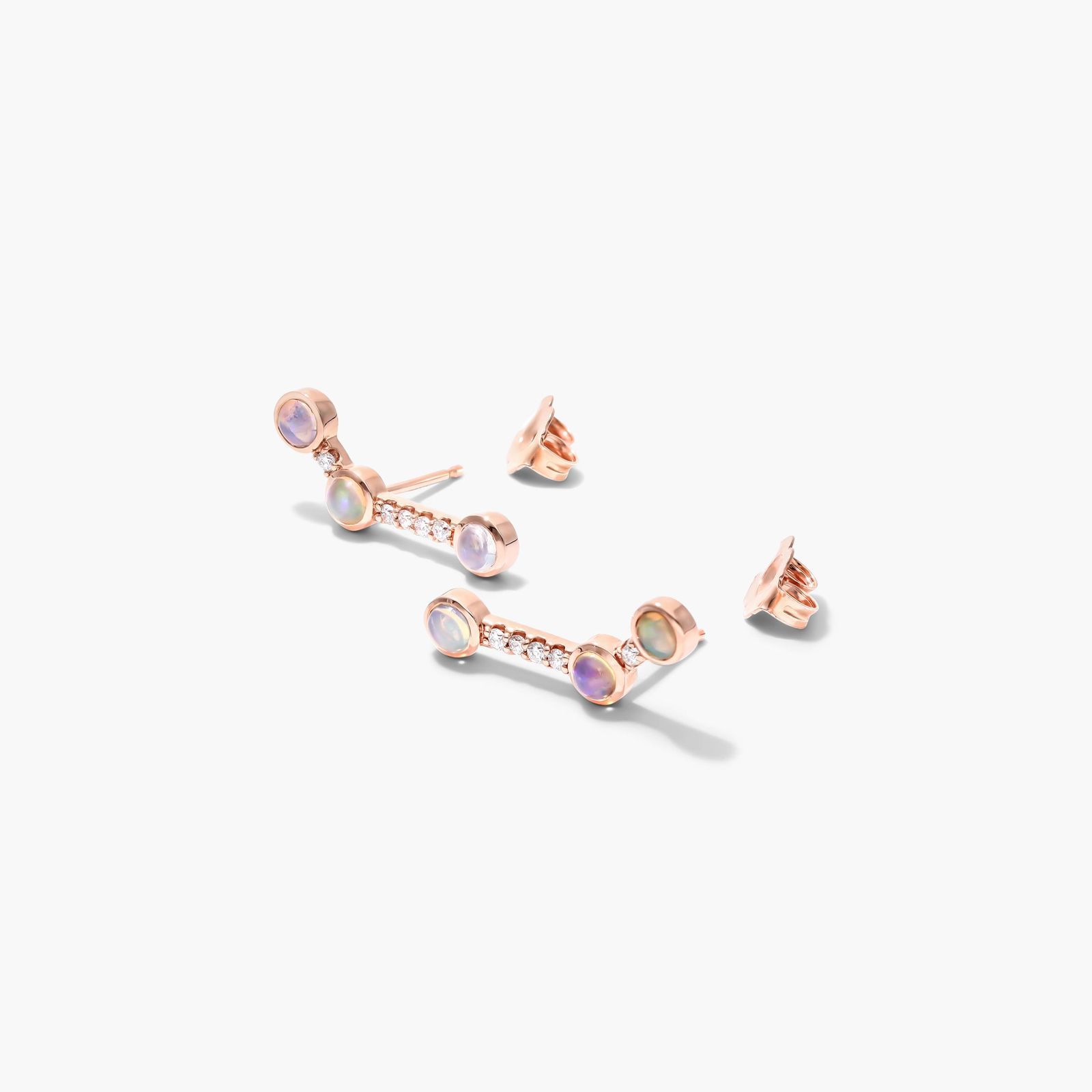 14K Rose Gold Opal and Diamond Constellation Climber Earrings Image-1