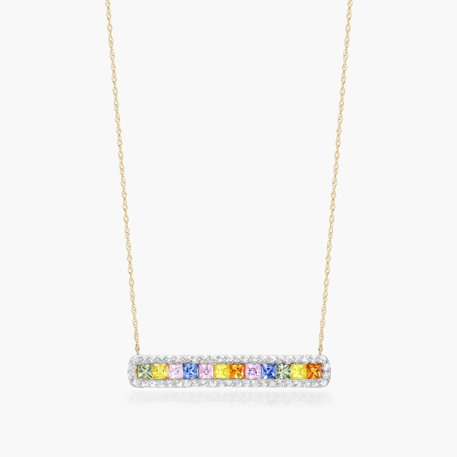 14K Yellow Gold Multi Sapphire Bar Necklace Image-0