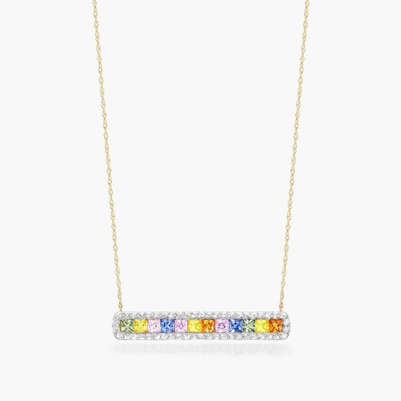 14K Yellow Gold Multi Sapphire Bar Necklace