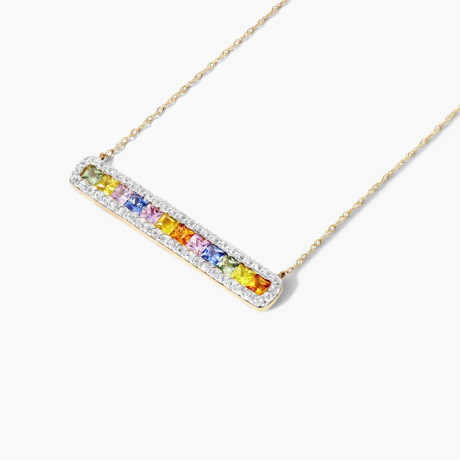 14K Yellow Gold Multi Sapphire Bar Necklace Image-1