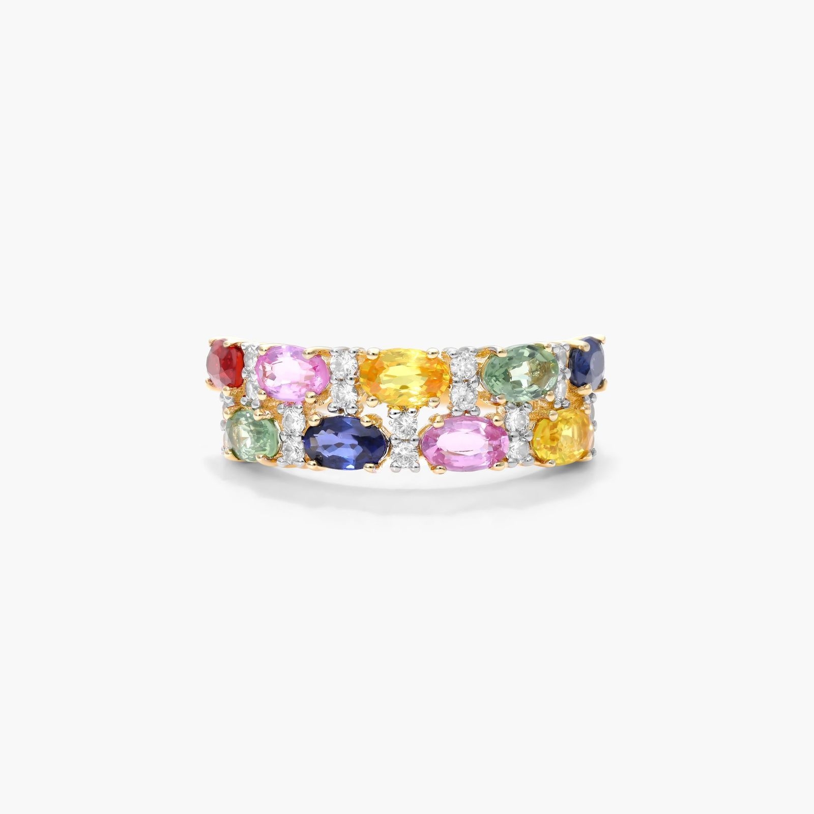 14K Yellow Gold Multi Sapphire Double Row Ring-8333420y14