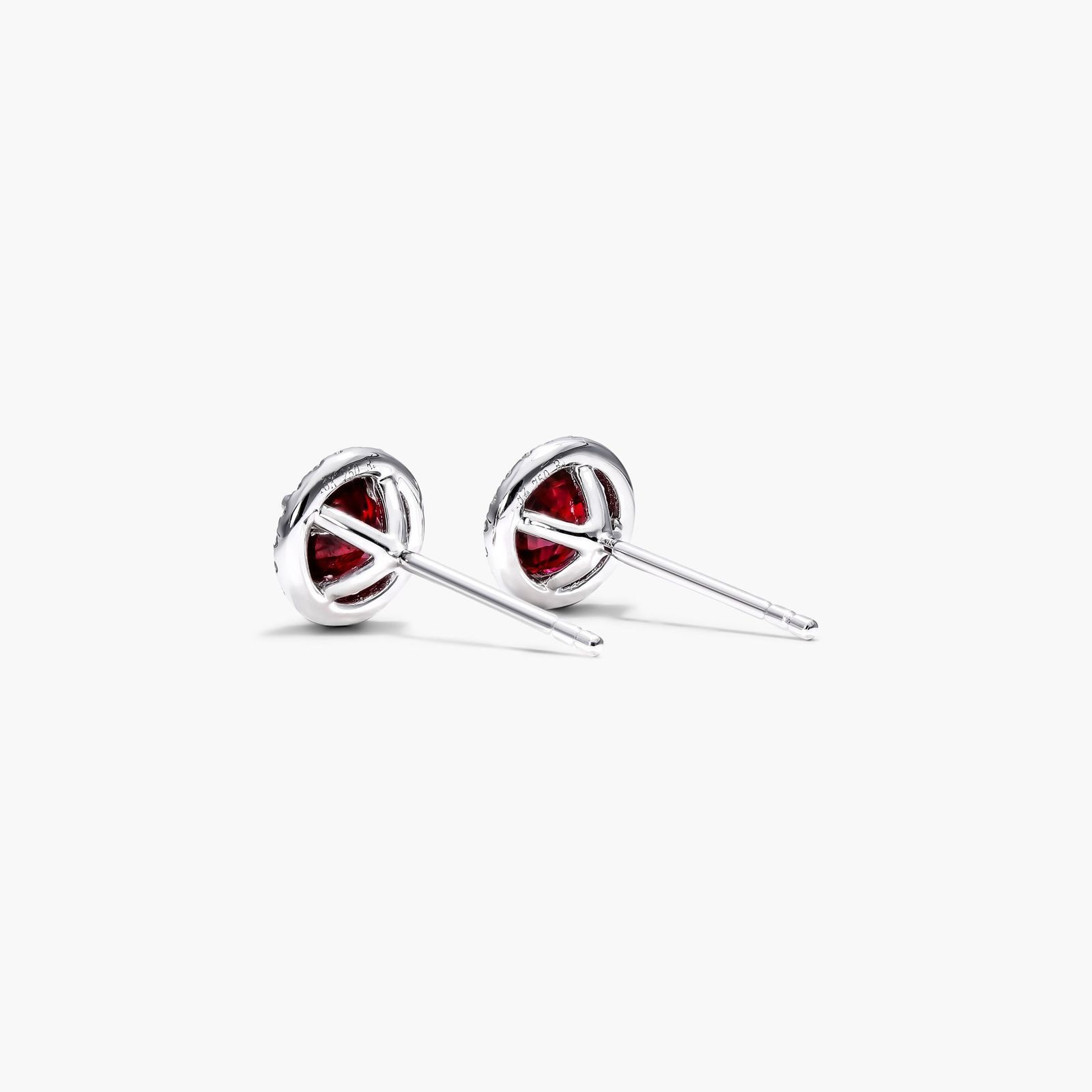 18K White Gold Round Halo Ruby and Diamond Earrings Image-2