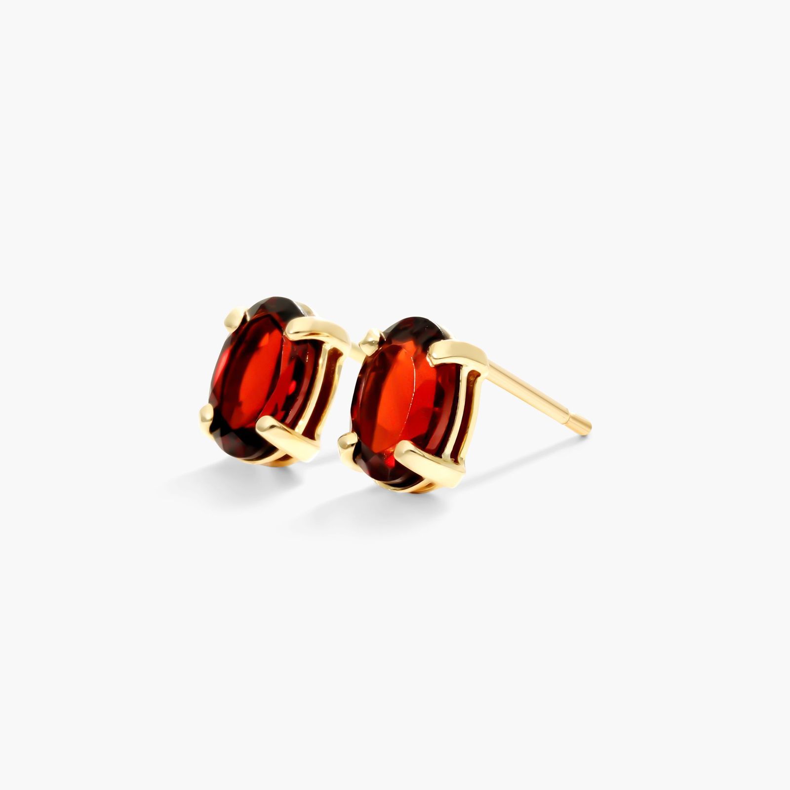 14K Yellow Gold Oval Garnet Birthstone Earrings Image-1