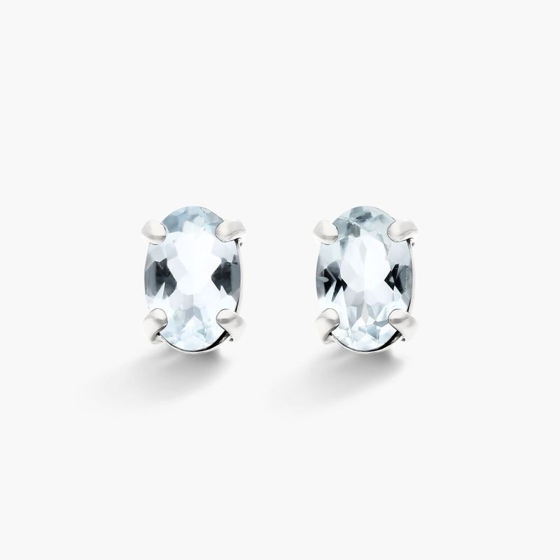 14K White Gold Oval Aquamarine Birthstone Earrings