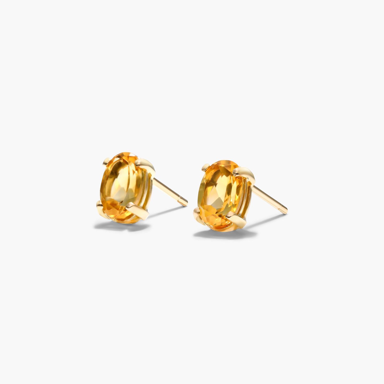 14K Yellow Gold Oval Citrine Birthstone Earrings Image-1