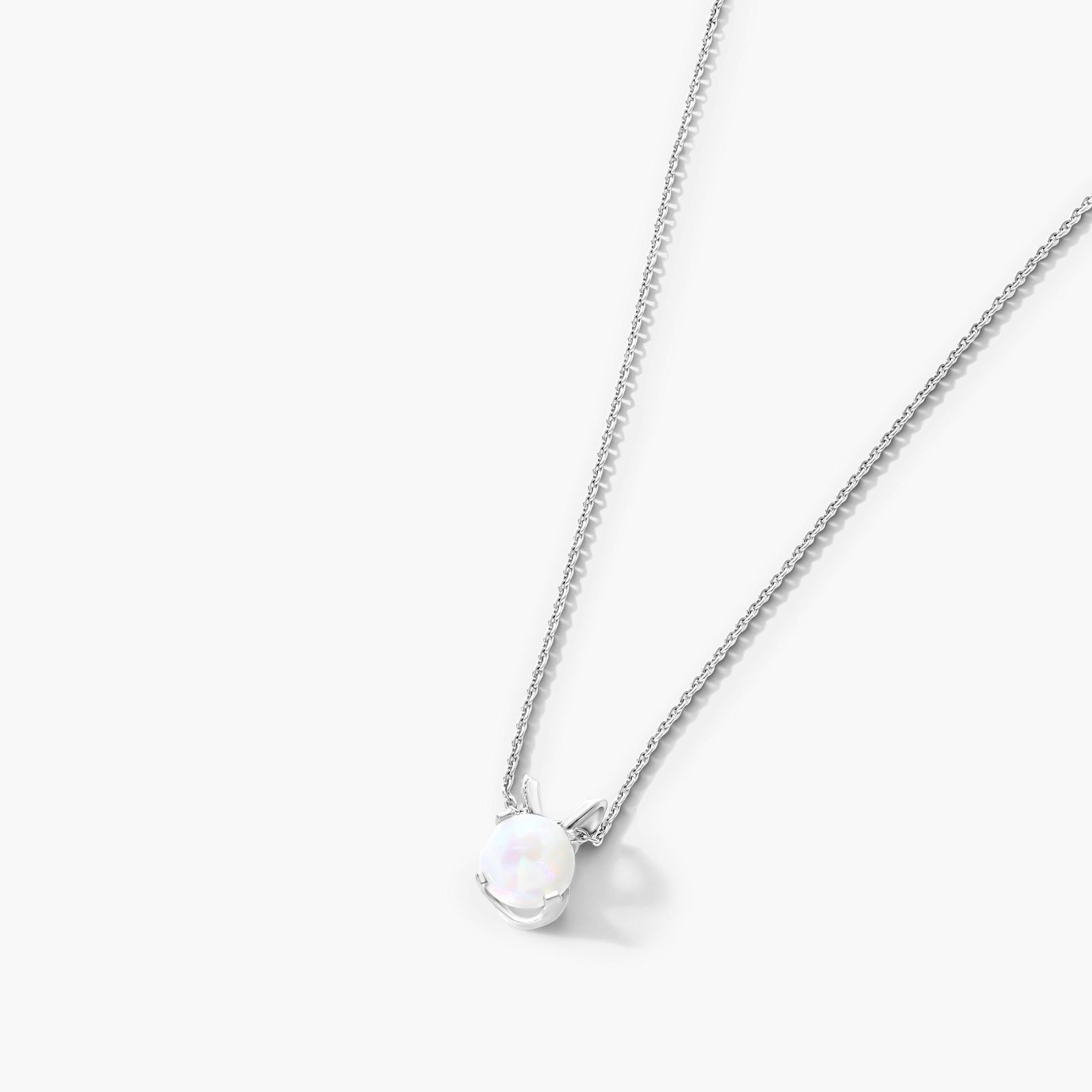 14K White Gold Opal Birthstone Necklace-8341310w14