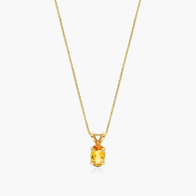 14K Yellow Gold Oval Citrine Birthstone Necklace