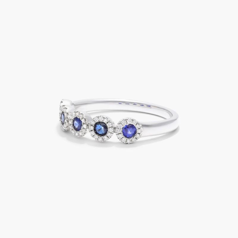 Five Stone Halo Sapphire Ring In 14K White Gold