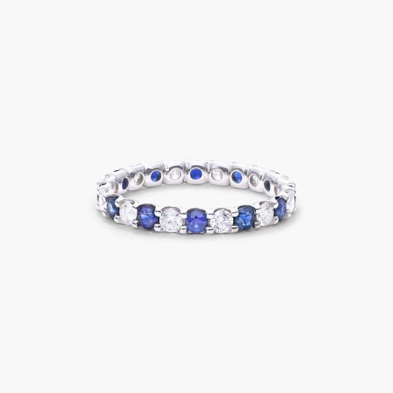 14K White Gold Alternating Sapphire and Diamond Ring