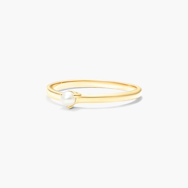 14K Yellow Gold 1.8mm Petite Single Cultured Freshwater Pearl Birthstone Ring