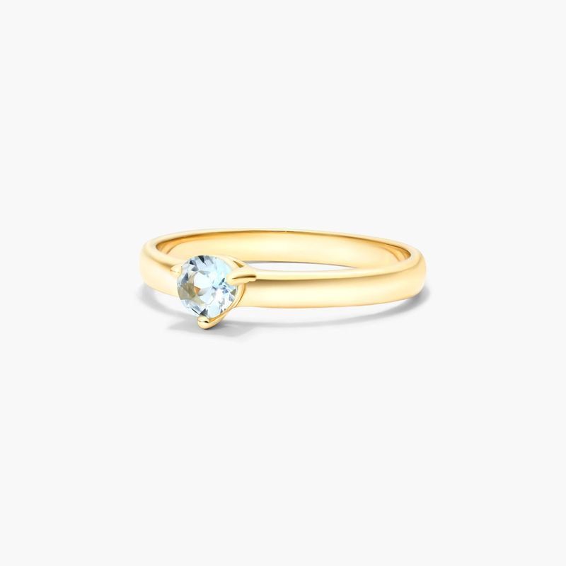 14K Yellow Gold 2.3mm Aquamarine Solitaire Birthstone Ring