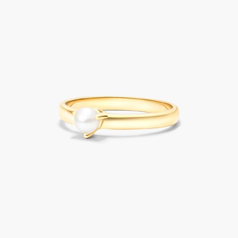 14K Yellow Gold 2.3mm Cultured Freshwater Pearl Solitaire Birthstone Ring