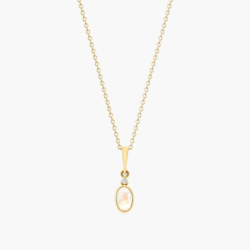 14K Yellow Rainbow Moonstone and Diamond Necklace