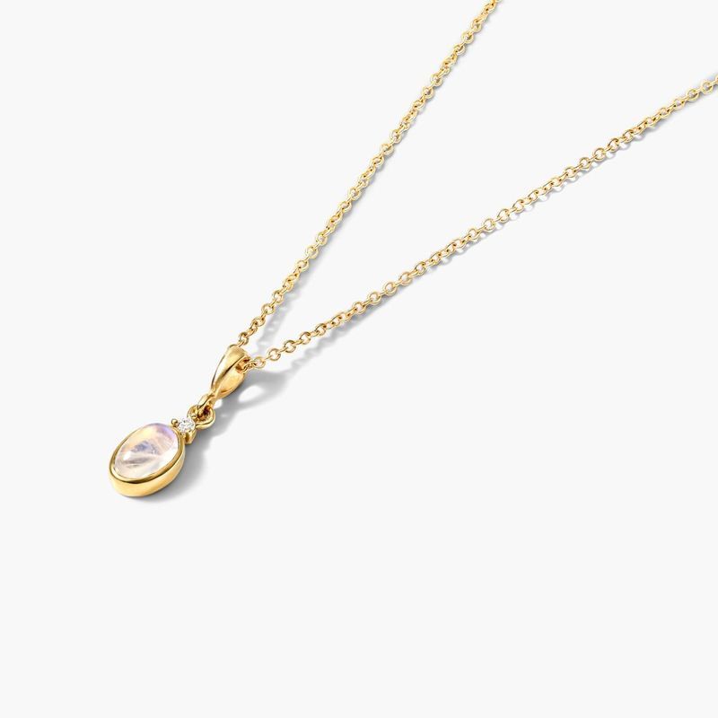 14K Yellow Rainbow Moonstone and Diamond Necklace