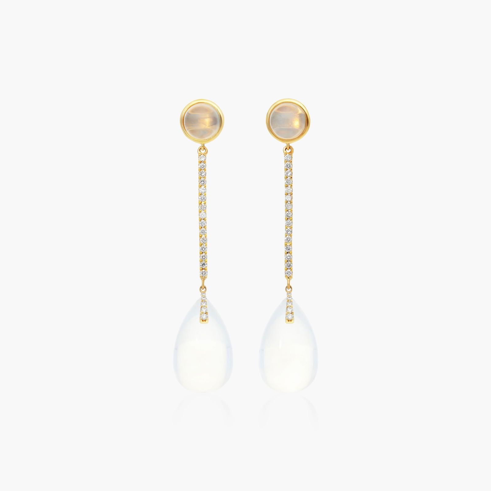 18K Yellow Gold Diamond Bar and Moon Quartz Drop Earrings Image-0