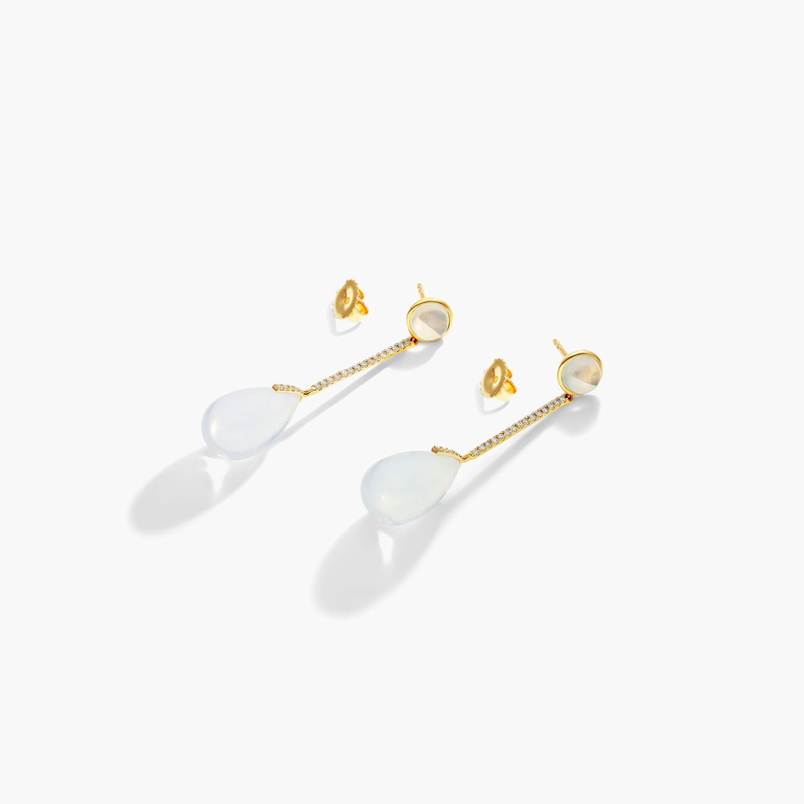 18K Yellow Gold Diamond Bar and Moon Quartz Drop Earrings Image-1