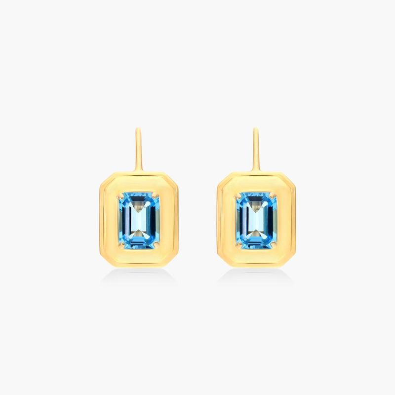 18K Yellow Gold Frame Sky Blue Topaz Leverback Earrings