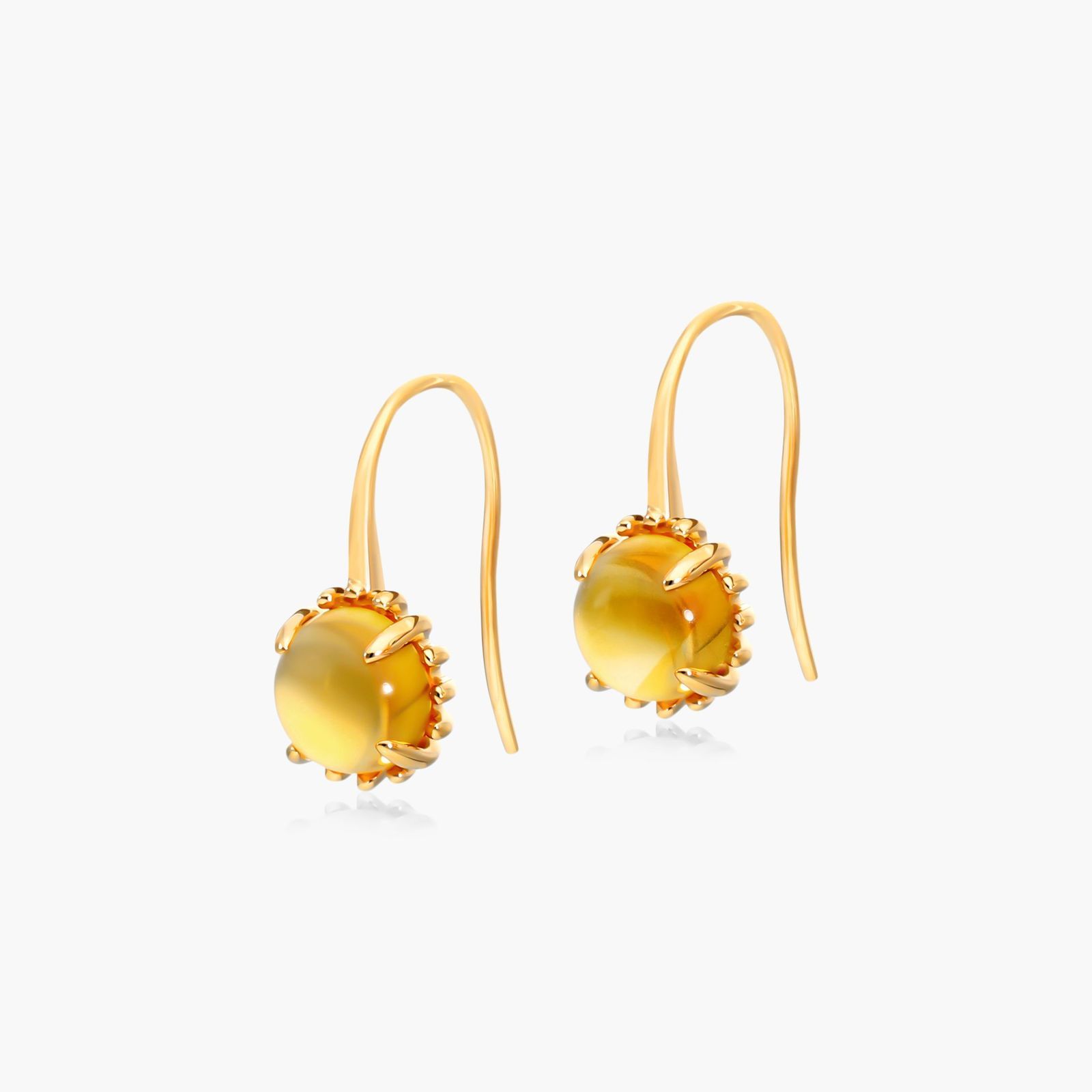 14K Yellow Gold Citrine Beaded Hook Earrings Image-1