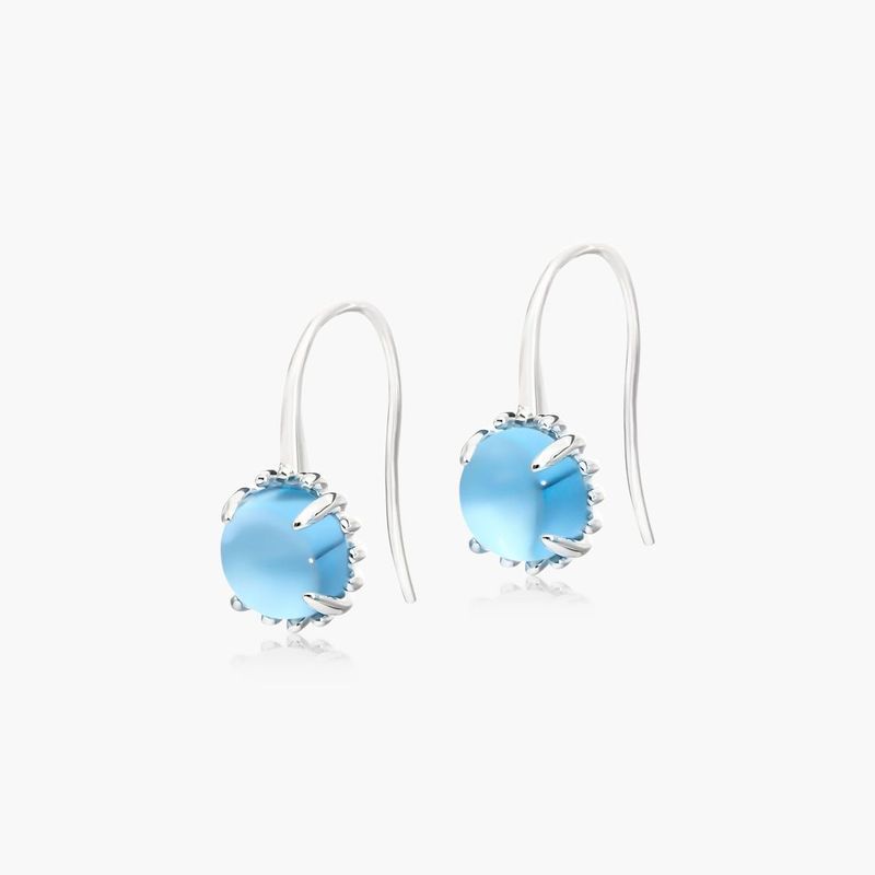14K White Gold Blue Topaz Beaded Hook Earrings