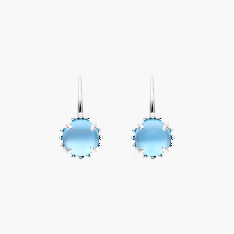 14K White Gold Blue Topaz Beaded Hook Earrings