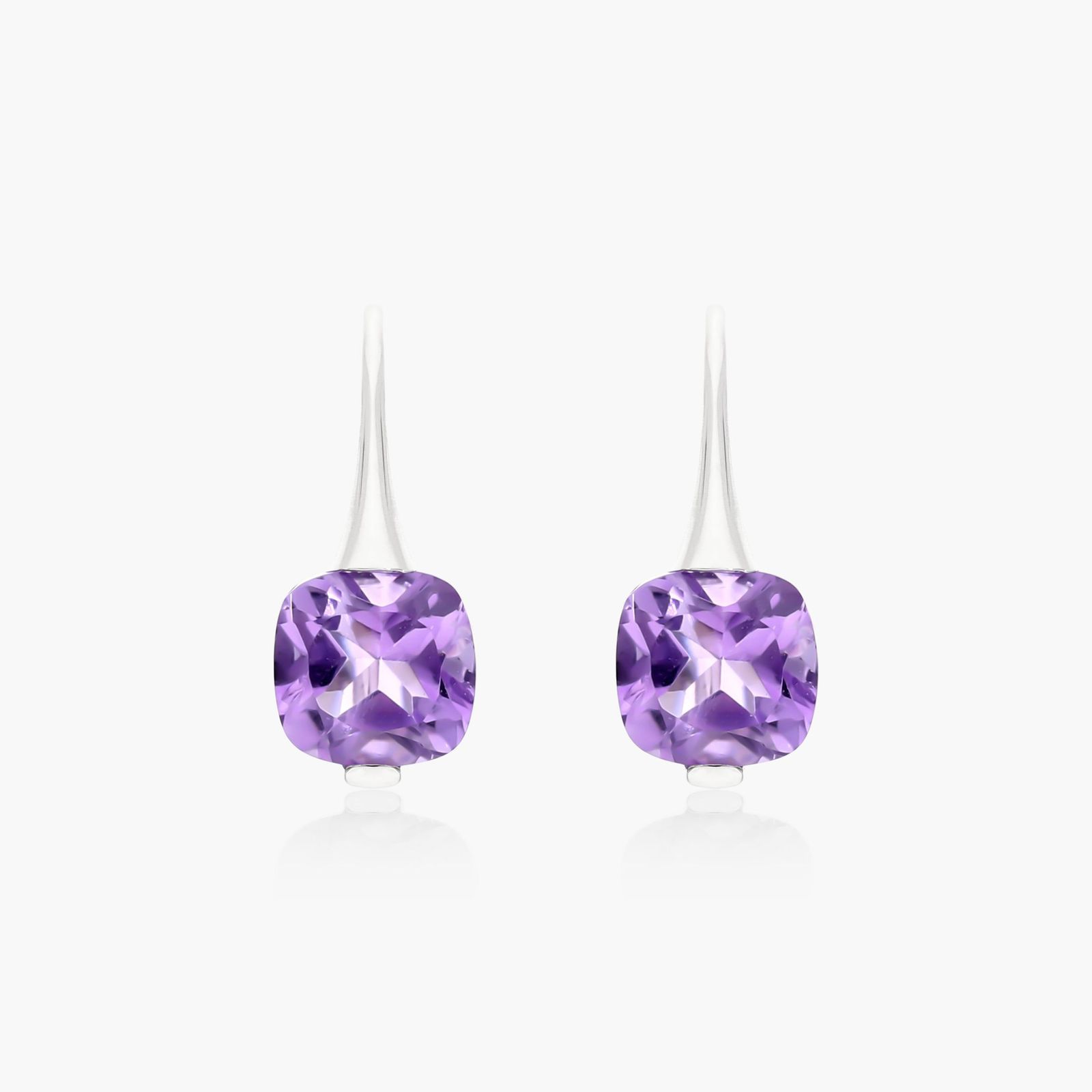 14K White Gold Cushion Amethyst Hook Earrings Image-0