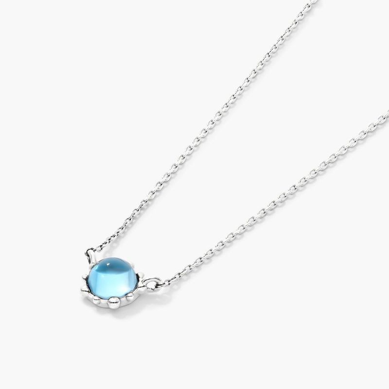 14K White Gold Beaded Blue Topaz Necklace