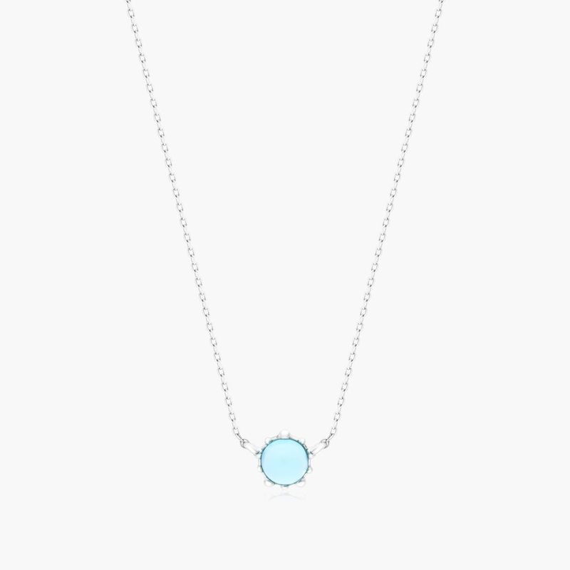 14K White Gold Beaded Blue Topaz Necklace