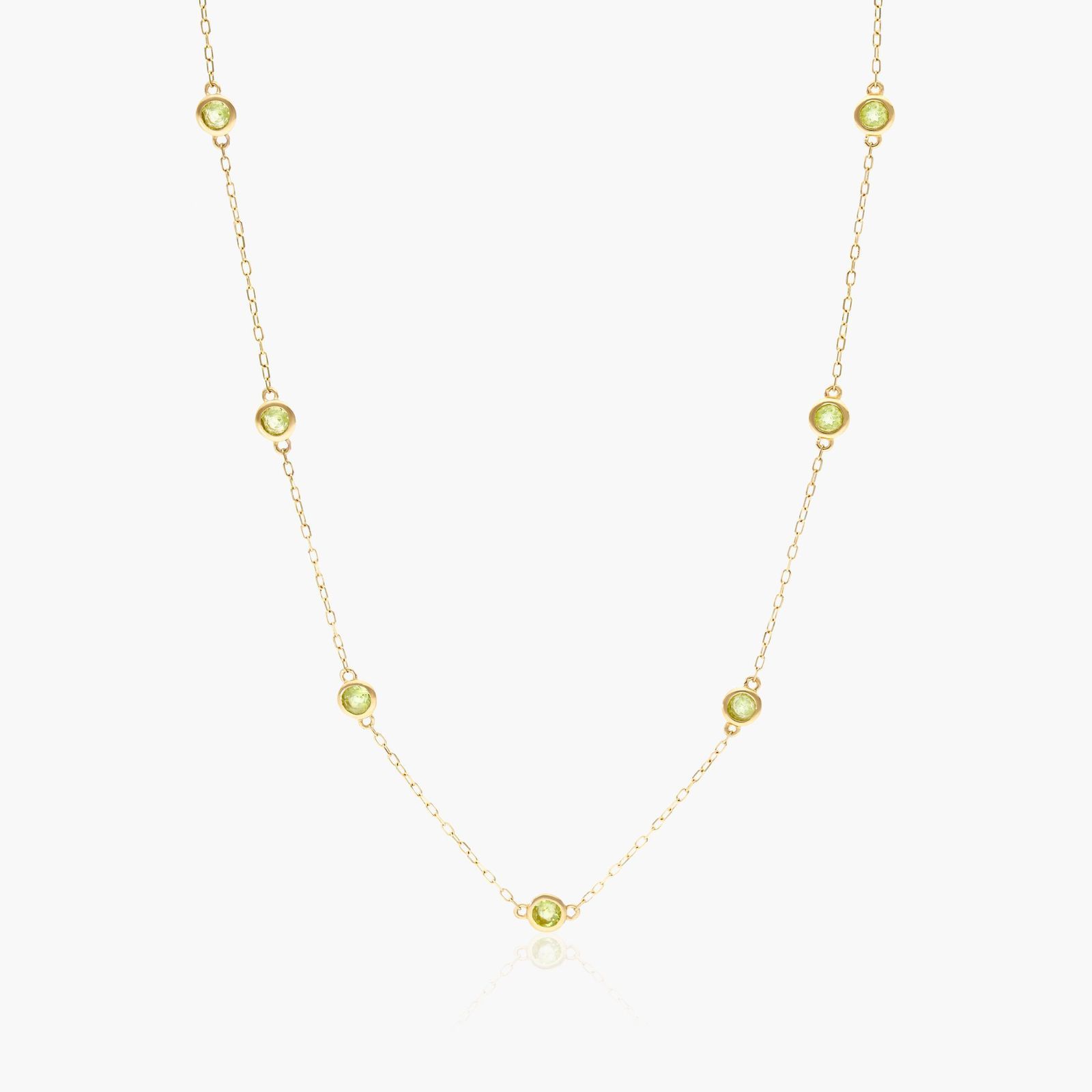 14K Yellow Gold Peridot Station Necklace Image-0