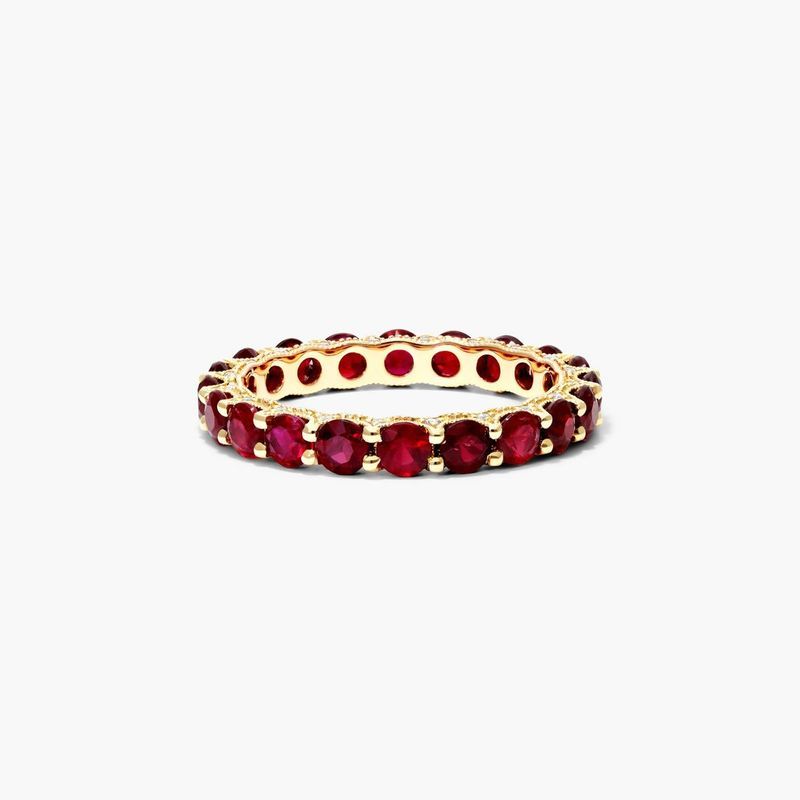 14K Yellow Gold Milgrain Embellished Ruby Eternity Ring