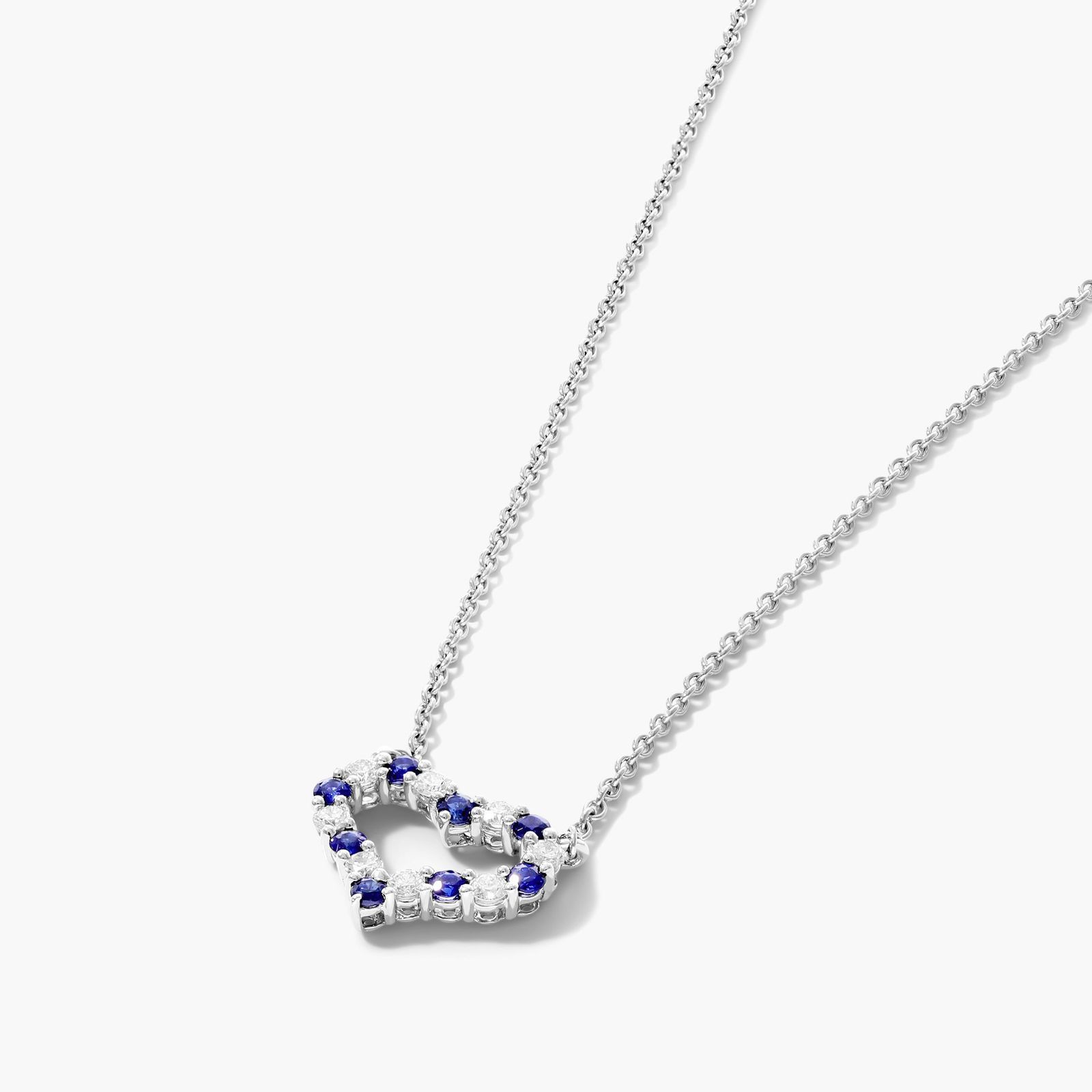 14K White Gold Heart Alternating Sapphire and Diamond Necklace Image-1