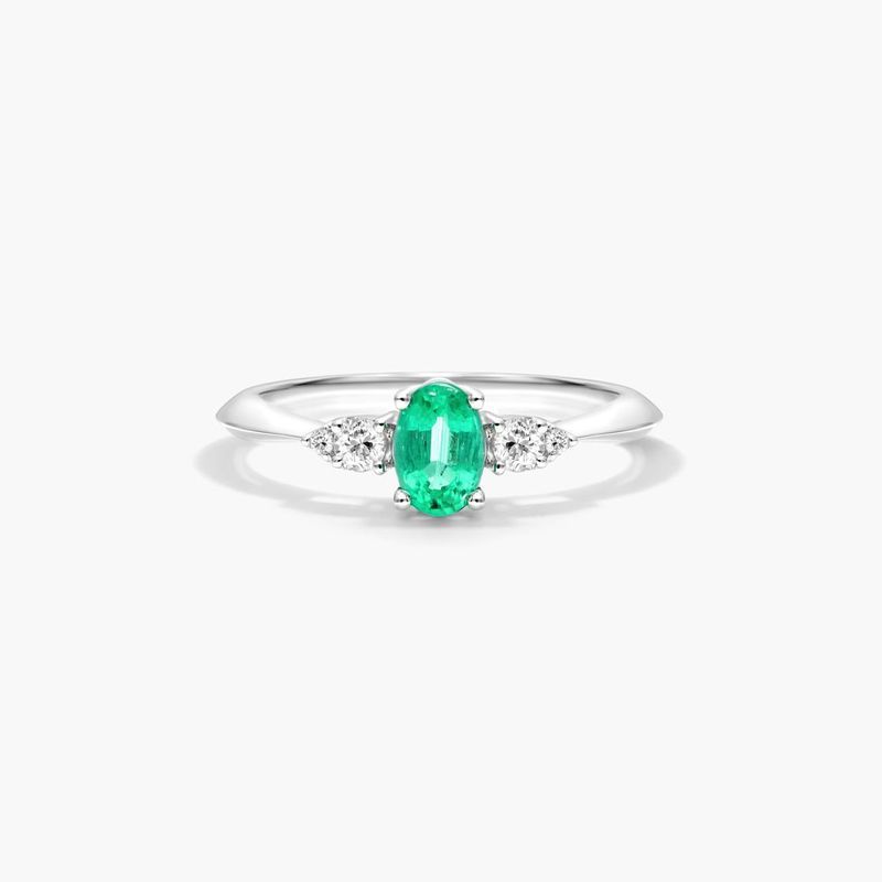 14K White Gold Emerald and Diamond Ring