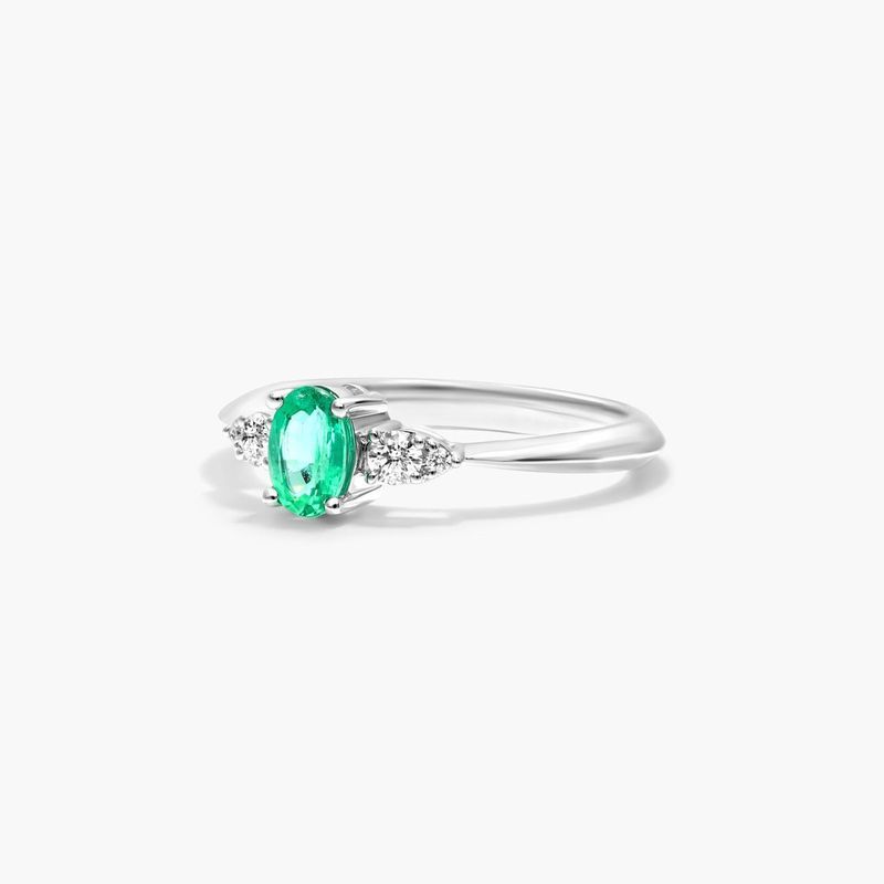 14K White Gold Emerald and Diamond Ring