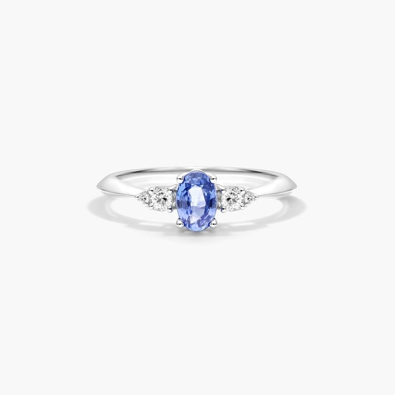 14K White Gold Blue Sapphire and Diamond Ring
