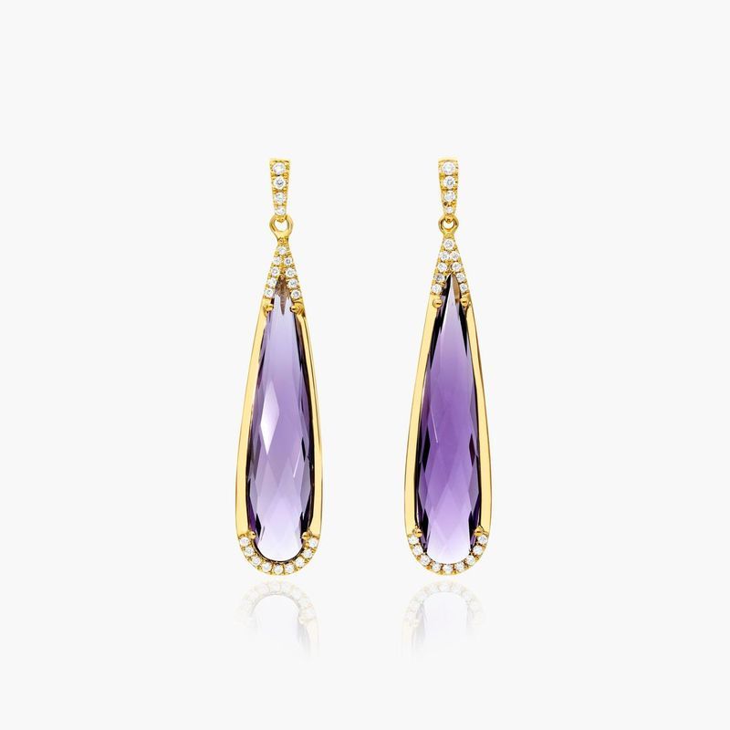 14K Yellow Gold Amethyst Elongated Pear Earrings