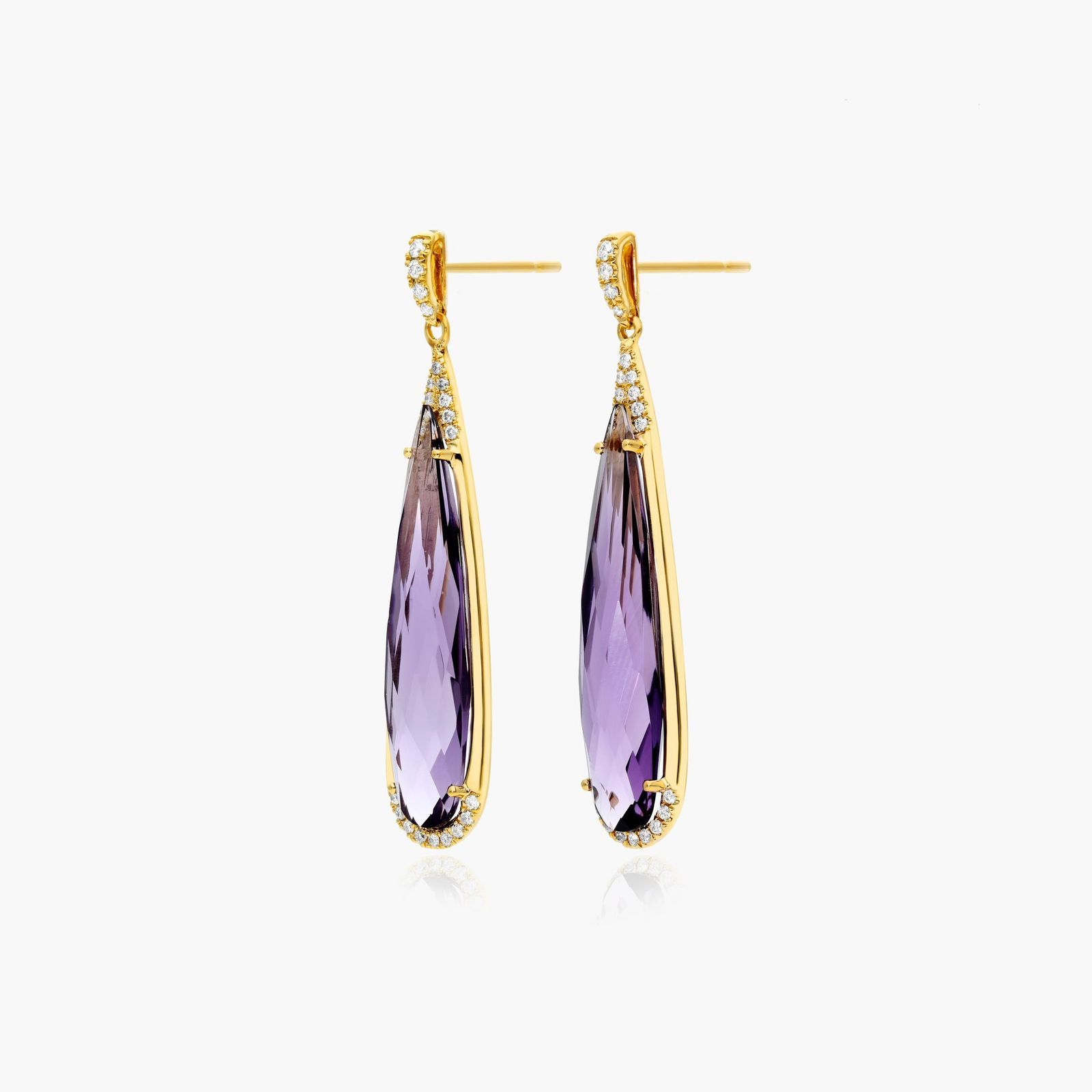 14K Yellow Gold Amethyst Elongated Pear Earrings-8345302y14