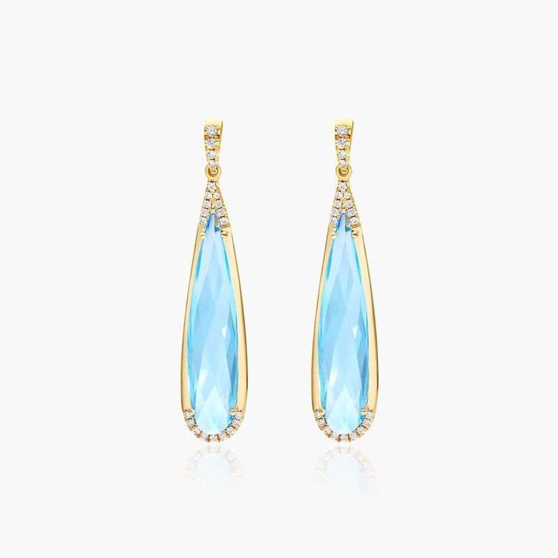 14K Yellow Gold Blue Topaz Elongated Pear Earrings