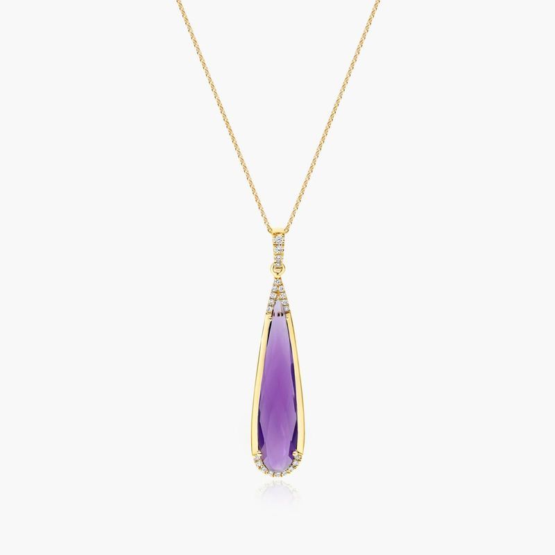 14K Yellow Gold Amethyst Elongated Pear Pendant by Brevani