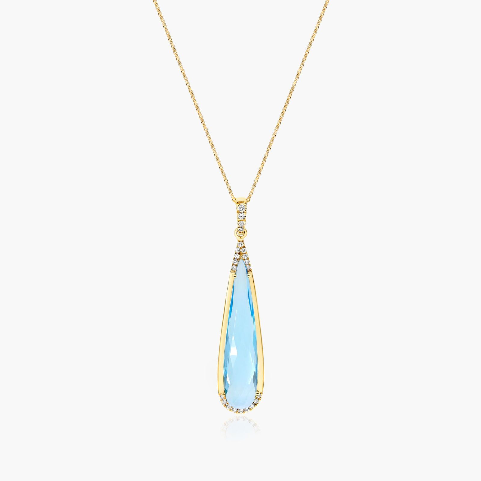 14K Yellow Gold Blue Topaz Elongated Pear Pendant by Brevani