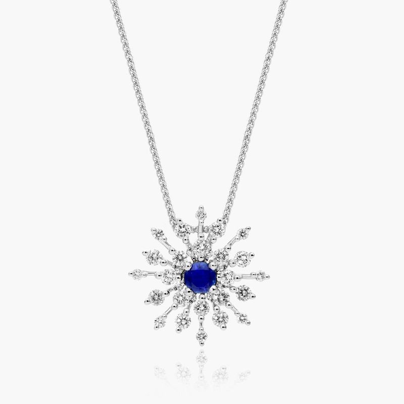 14K White Gold Snowflake Sapphire and Diamond Pendant
