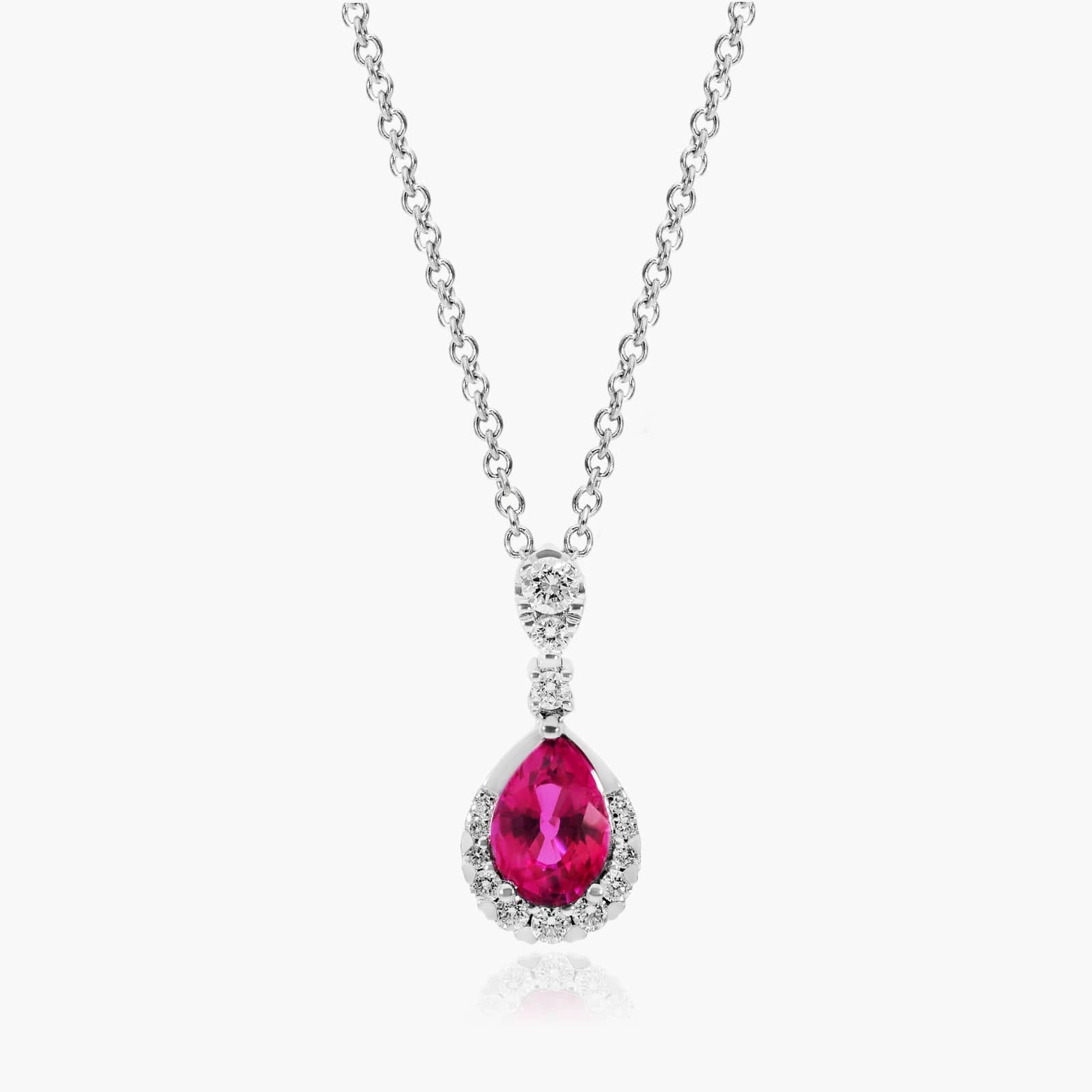 14K White Gold Regal Drop Ruby Necklace-8346307w14