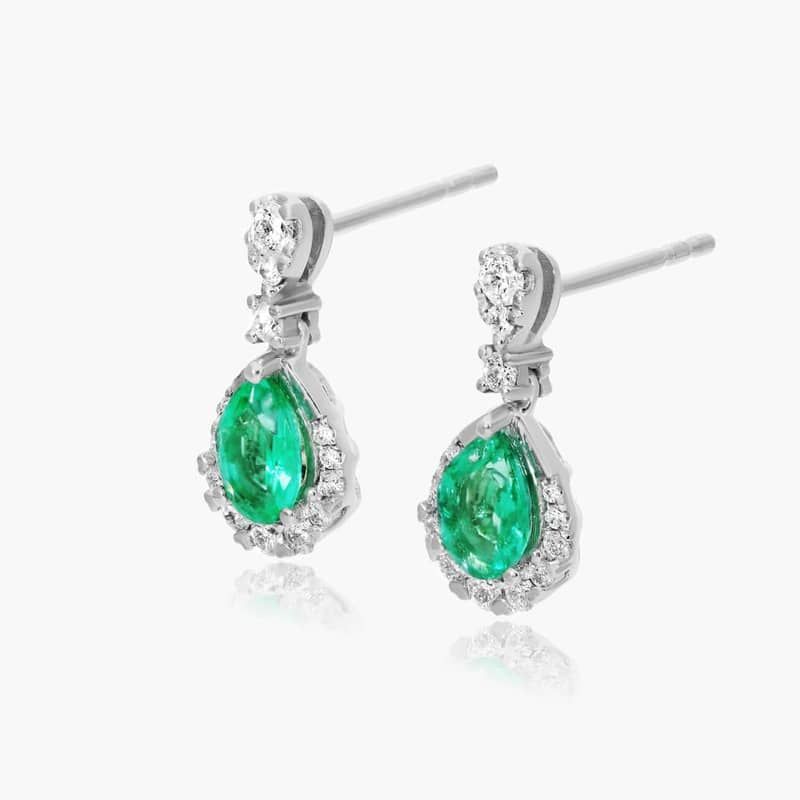 14K White Gold Regal Drop Emerald Earrings
