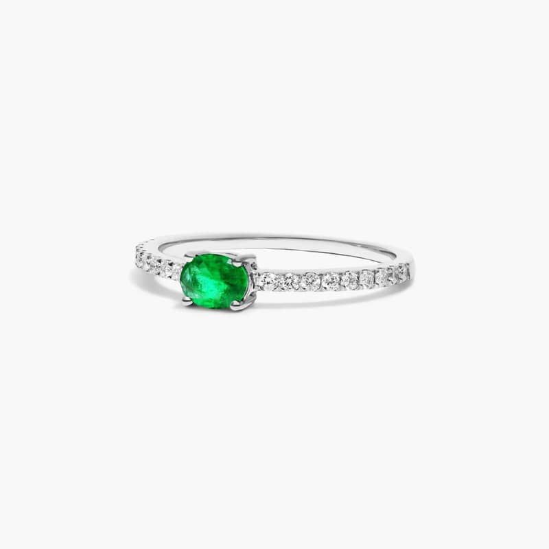 14K White Gold Diamond and Emerald Ring