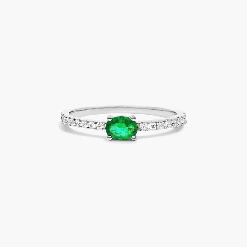 14K White Gold Diamond and Emerald Ring