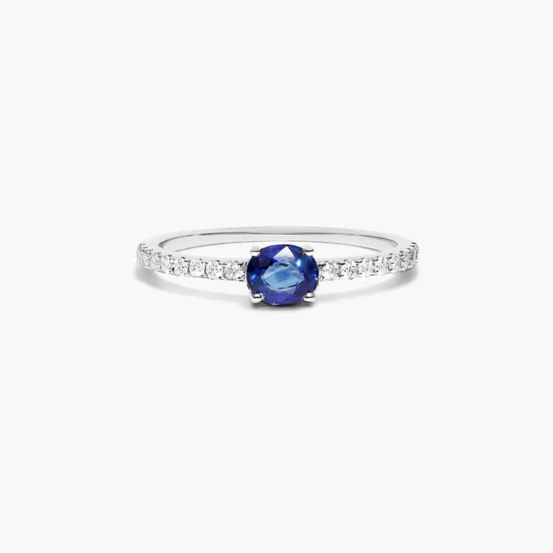 Diamond And Sapphire Ring In 14K White Gold