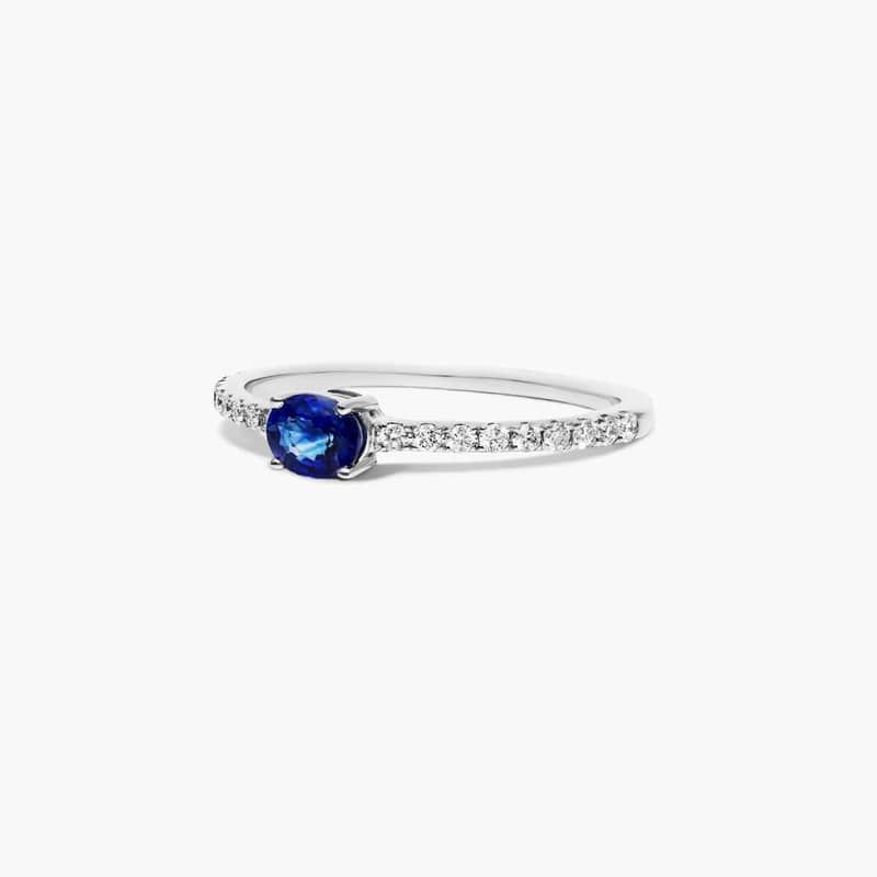 Diamond And Sapphire Ring In 14K White Gold