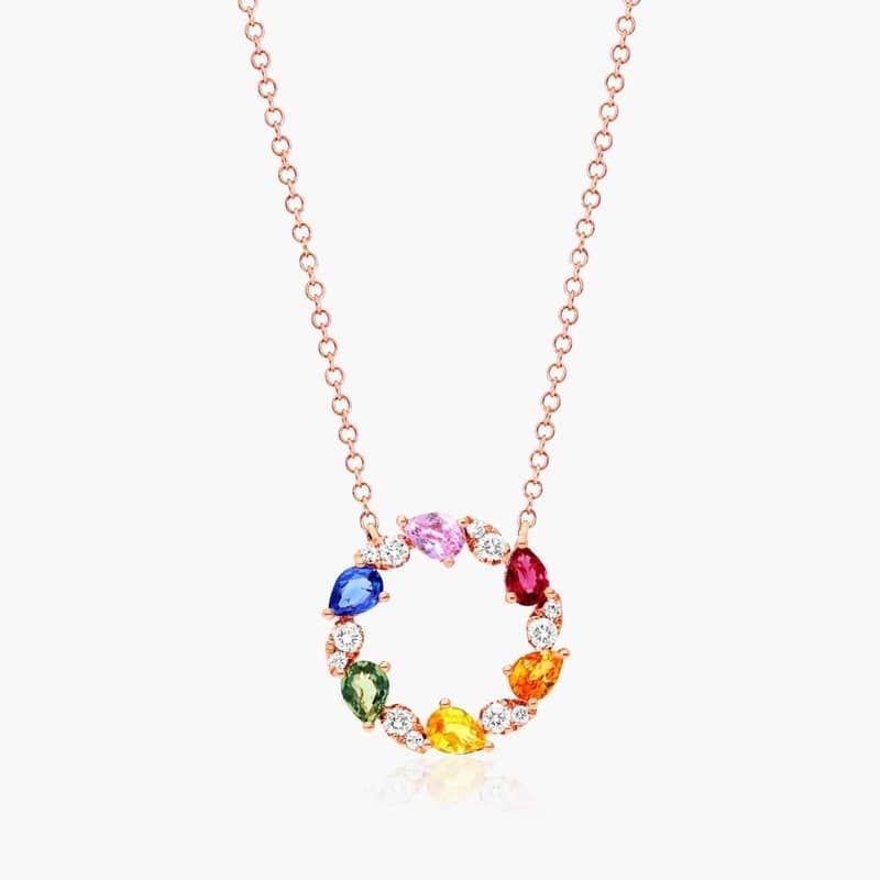 14K Rose Gold Prism Multi-Color Sapphire Necklace