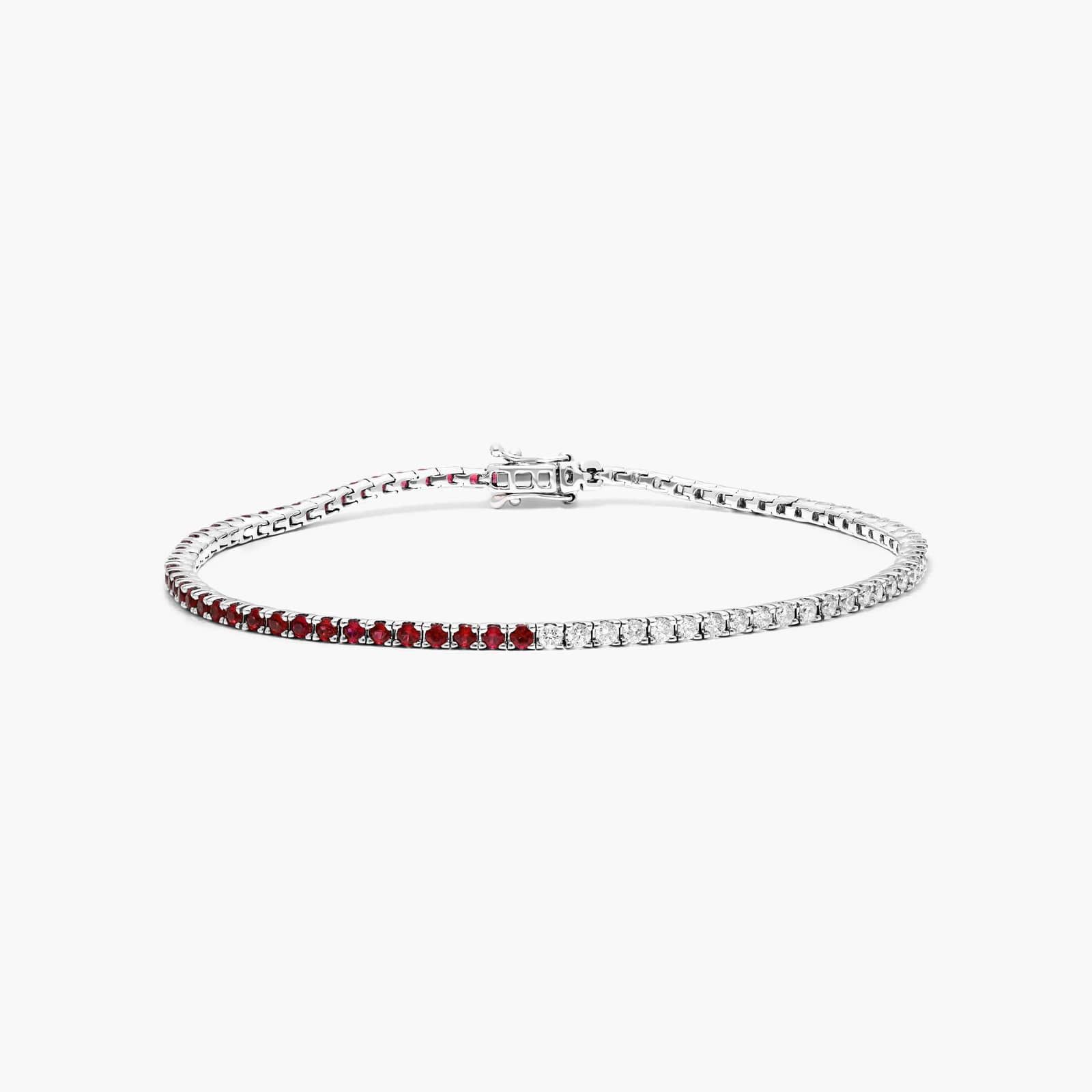 14K White Gold Half and Half Ruby and Diamond Tennis Bracelet Image-0