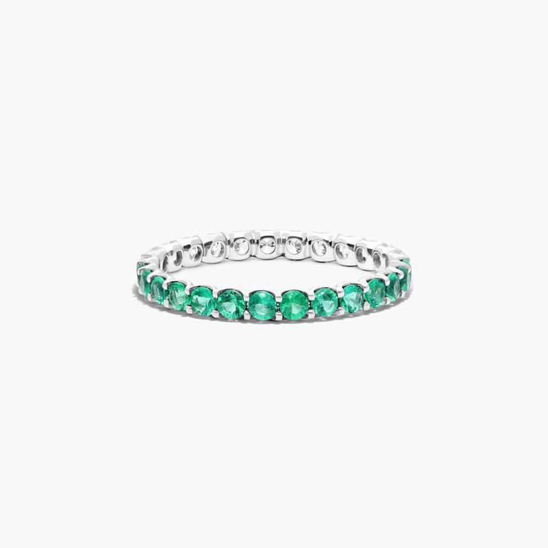 14K White Gold Half and Half Emerald and Diamond Eternity Ring