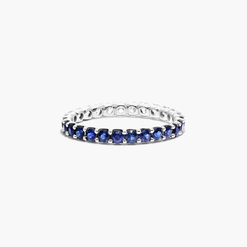 Half And Half Sapphire And Diamond Eternity Ring In 14K White Gold